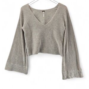 Free People Starman Sweater Cropped Bell Sleeves Oatmeal Beige size large